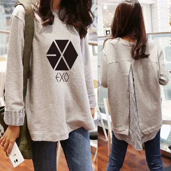 Новинка 2021 Корейская Осенняя теплая толстовка в полоску kpop EXO из двух предметов