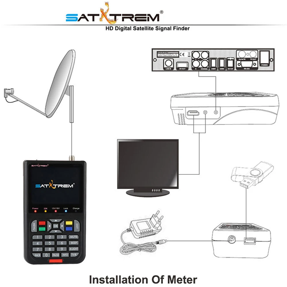 Satxtrem V8 Sat Finder Digital HD 1080P DVB S2 H.264 3.5" LCD Built-in Battery Uydu Sinyal Bulucu Satelite Finder Receptor