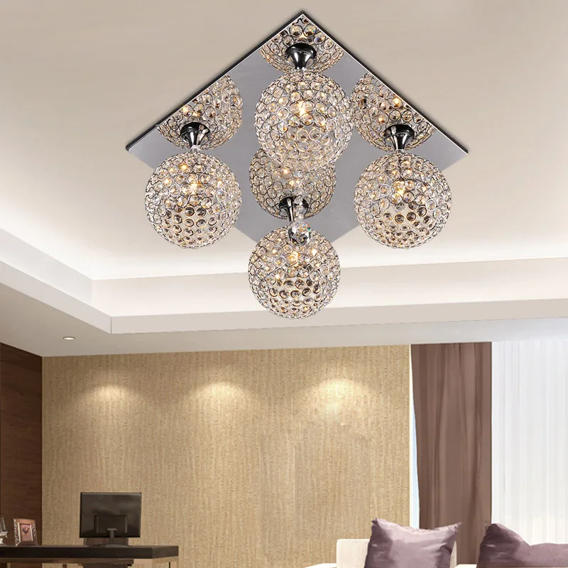 Square Top Crystal Ball Ceiling Lights Living Room Ceiling Lamp Bedroom