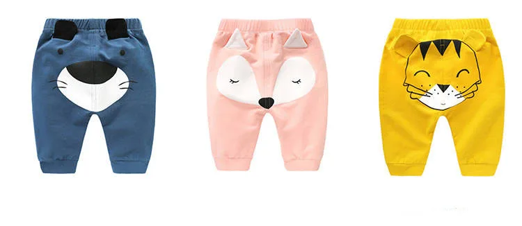 3 шт./лот, повседневные штаны для малышей популярные штаны-шаровары с рисунками для малышей брюки с рисунками животных для маленьких мальчиков и девочек 3 цвета, 95% хлопок