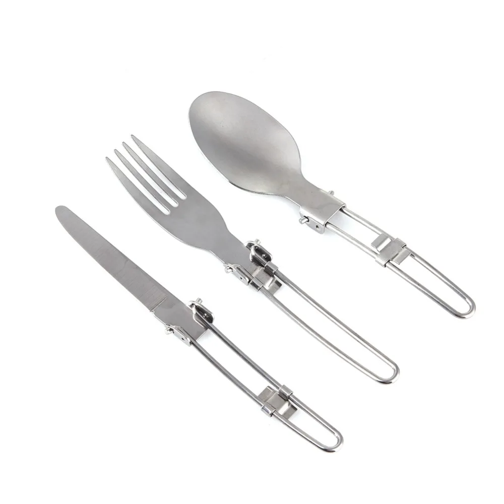 3 unids/set Viajando Excursión Que Acampa Cubiertos Utensilios de Picnic Plegable Portátil Conjunto de Vajilla de Mesa Al Aire Libre Cuchillo/Tenedor/Cuchara