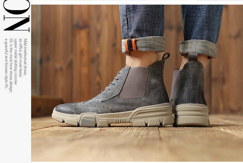 VRYHEID/Брендовые мужские ботинки из натуральной кожи осенне-зимние ботильоны модная обувь на шнуровке теплая Высокая мужская обувь на меху