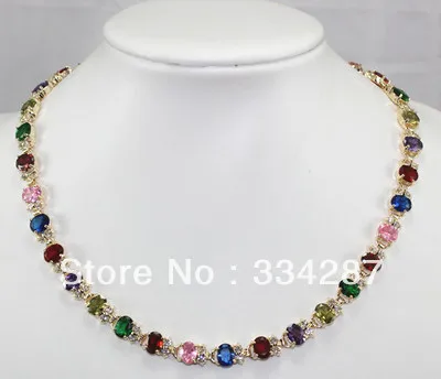 

4 colors! fine 6*8mm pink/green/blue/red/colorful Cubic zirconium 18KGP necklace