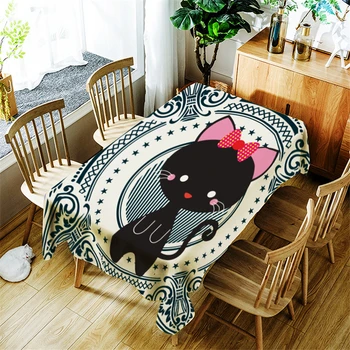 

Sweet Cat Tablecloth Creative Simple Cartoon Pattern for Children Polyester Comfortable Waterproof Table Cloth Cover for Home