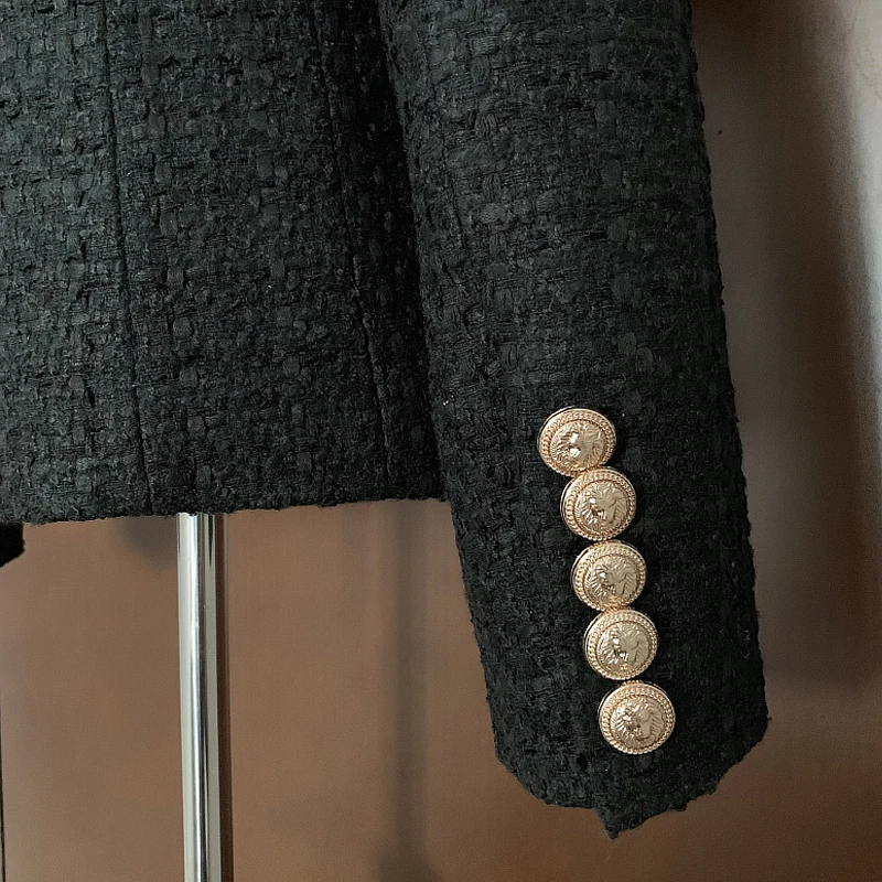 Tweed Blazer Women 2019 New Fashion Double Breasted Long Sleeve black blazer Woman Spring Autumn Elegant Slim Office Lady Blazer