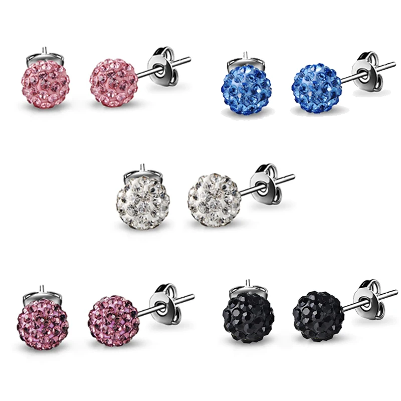 

10mm Clay Shambhala Earring Crystal Micro Pave Disco Ball Silver Plated Crystal Earrings Stud Crystal Shamballa Mixed 20 Color