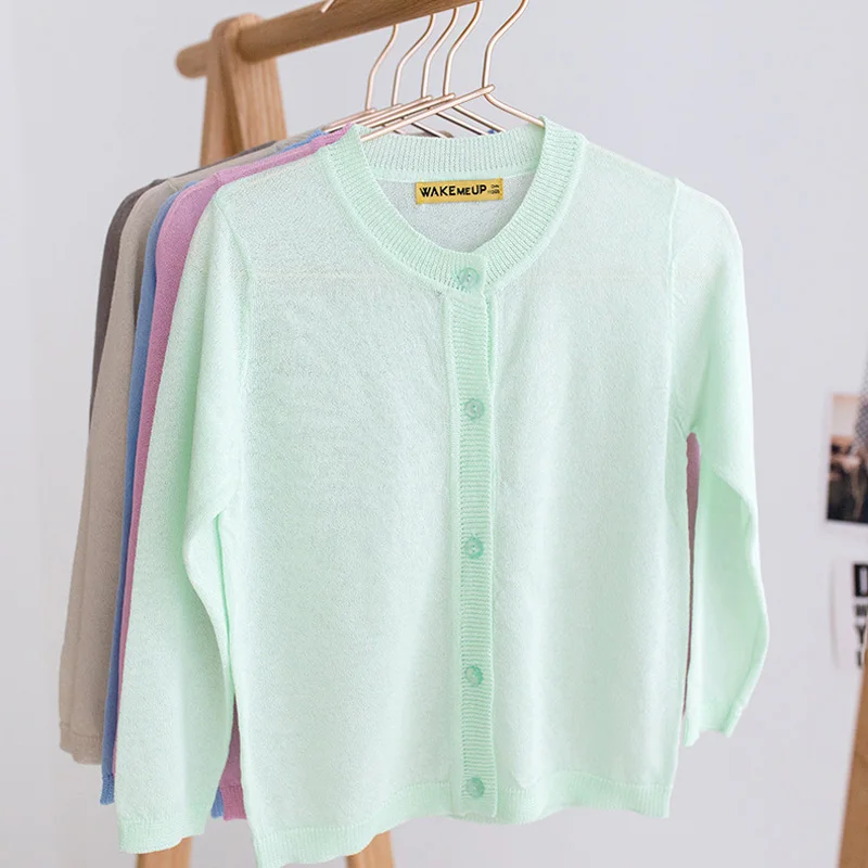 

2019 Spring Summer Children Girls Cardigan Sweater Ice Silk Cotton Girls Knitted Coat Thin Kids Clothes RT371