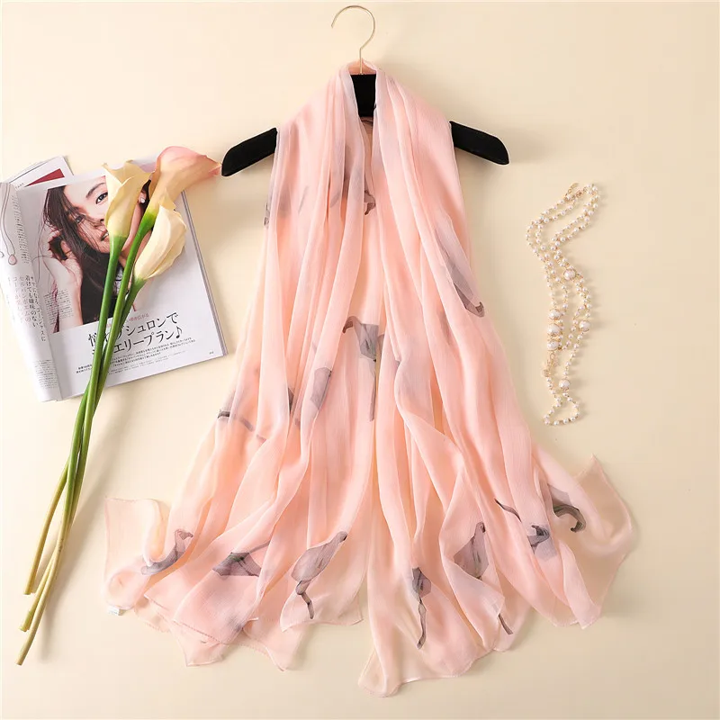

2019 New silk scarf for women Calla Lily printing shawl wrap large pashmina Summer sunblock silk scarves bafanda bandana hijab