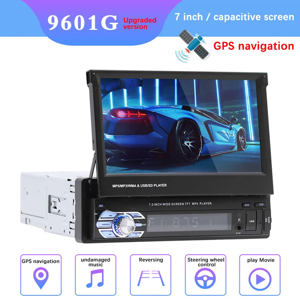 

9601G One Din Car Radio GPS Navigation Autoradio Bluetooth Multimedia MP5 Video Player 1din 7" HD Touch Screen AUX-IN FM/USB