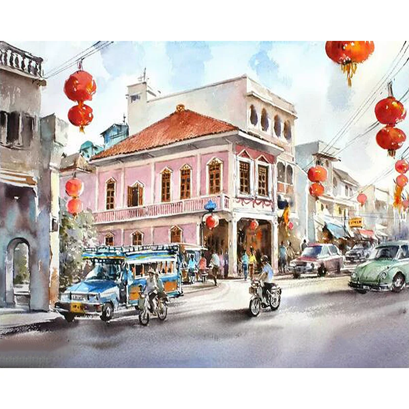 

ArtSailing pictures by numbers on canvas Chinese Street Scenery Kit coloring paintings by numbers with acrylic paints NP-294