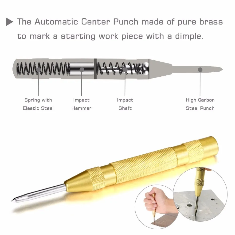 1Pc Brass Automatic Punch + 6Pcs Hex Shank Five-blade Chamfering Drill Bit High Carbon Steel Titanium Plated for Wood DIY 1Pc Brass Automatic Punch + 6Pcs Hex Shank Five-blade Chamfering Drill Bit High Carbon Steel Titanium Plated for Wood DIY