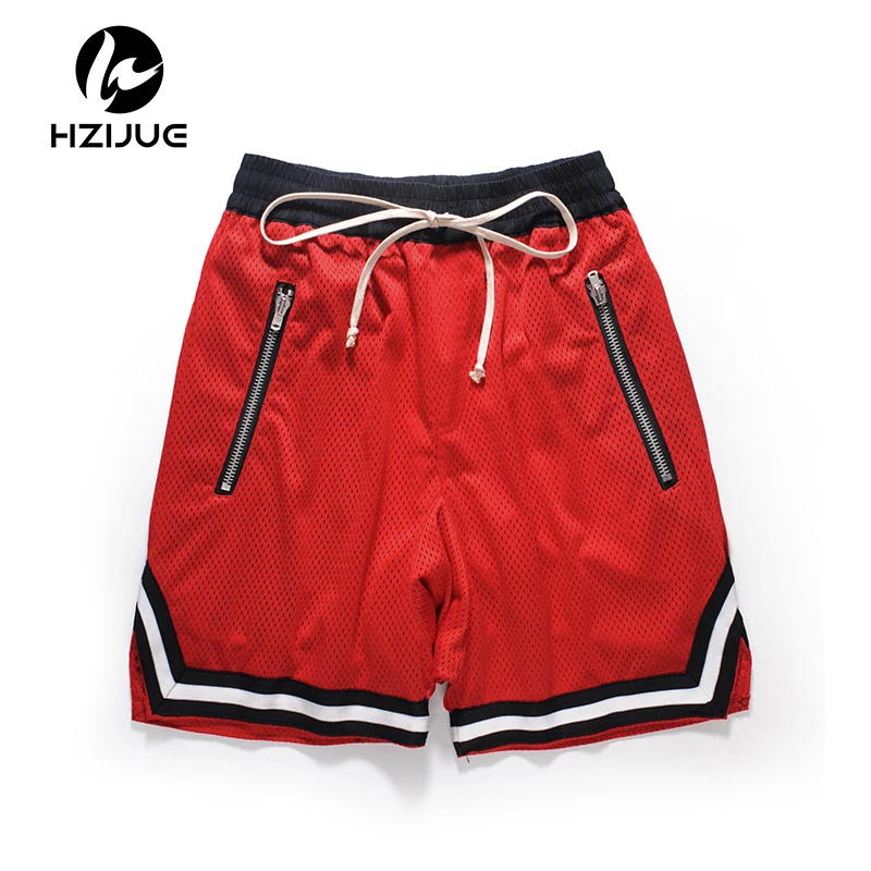 

HZIJUE 2018 Summer Hip hop kanye Justin Bieber Mesh the double layer Pocket zipper Men shorts drawstring sweatpant men shorts