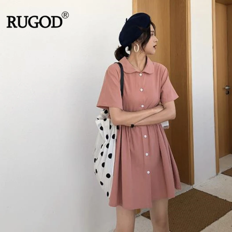 RUGOD милое женское платье, одноцветное, воротник Питер Пэн, а-силуэт, короткое, до середины икры, модное женское платье