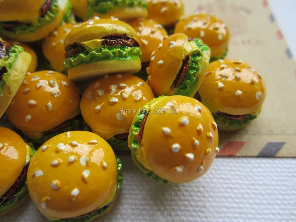 Free Shipping! Resin Miniature Hamburger, Resin Flat Back Cabochon for Phone Decoration, DIY (17mm)