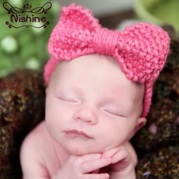 

Nishine 10pcs/lot Cute Newborn Turban Ear Warm Headband Crochet Knitted Bow Hairband Head Wrap Kids Hair Bands Accessories
