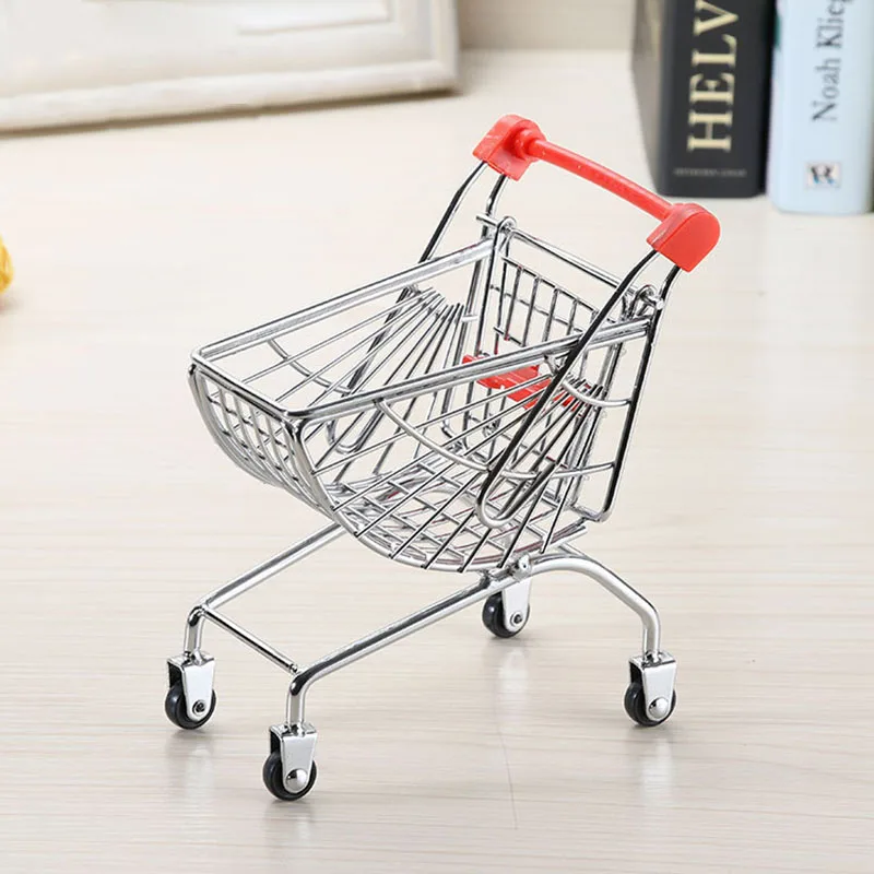 Makeup Organizer Creative Mini Supermarket Shopping Cart Simulation Wine Home Living Room Decoration Model Box Organizador