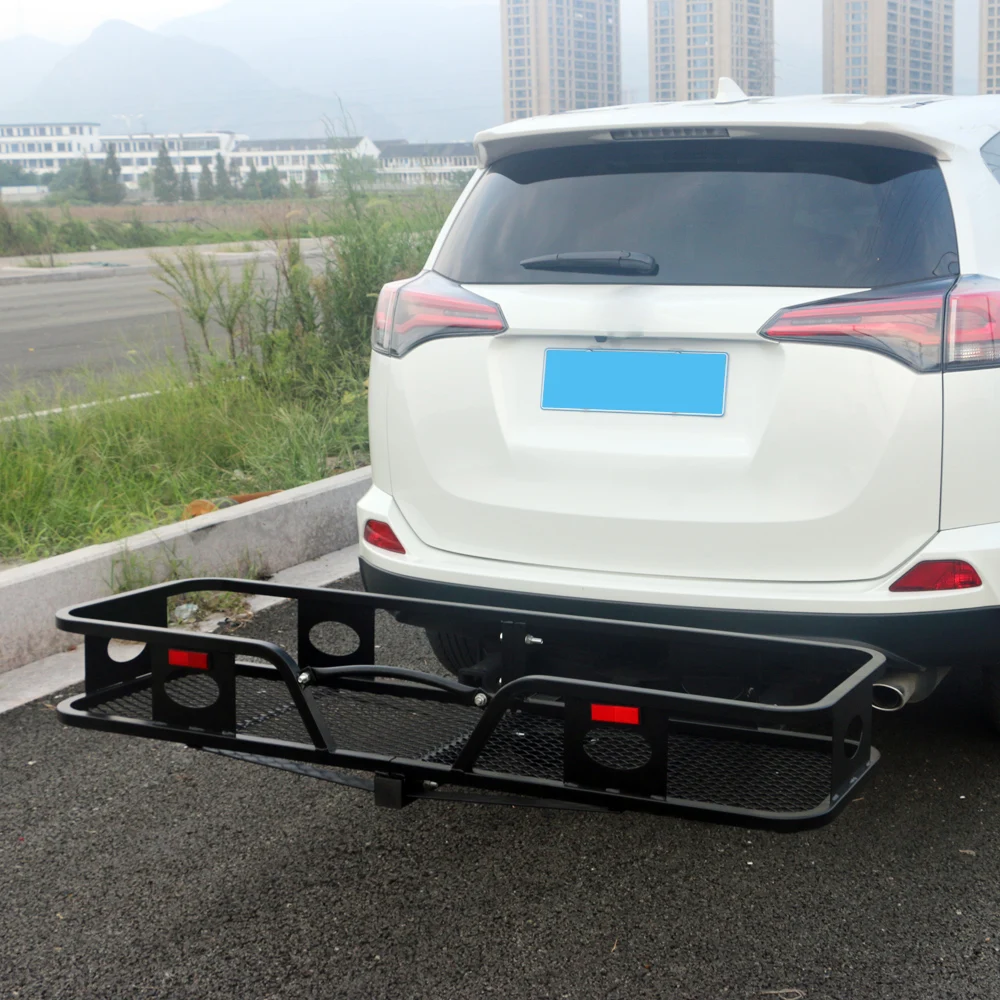 Hitch Mounted Folding Cargo Carrier Compact Luggage Basket Mounted Rack