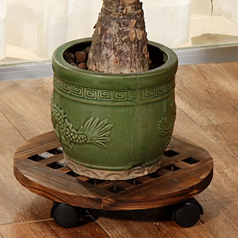 2 PCS/Set Plant Pot Tray Round Wood Planter Caddie Flower Pot Holder Stand Garden Supplies Home Decorative Storage Organizer 2 PCS/Set Plant Pot Tray Round Wood Planter Caddie Flower Pot Holder Stand Garden Supplies Home Decorative Storage Organizer