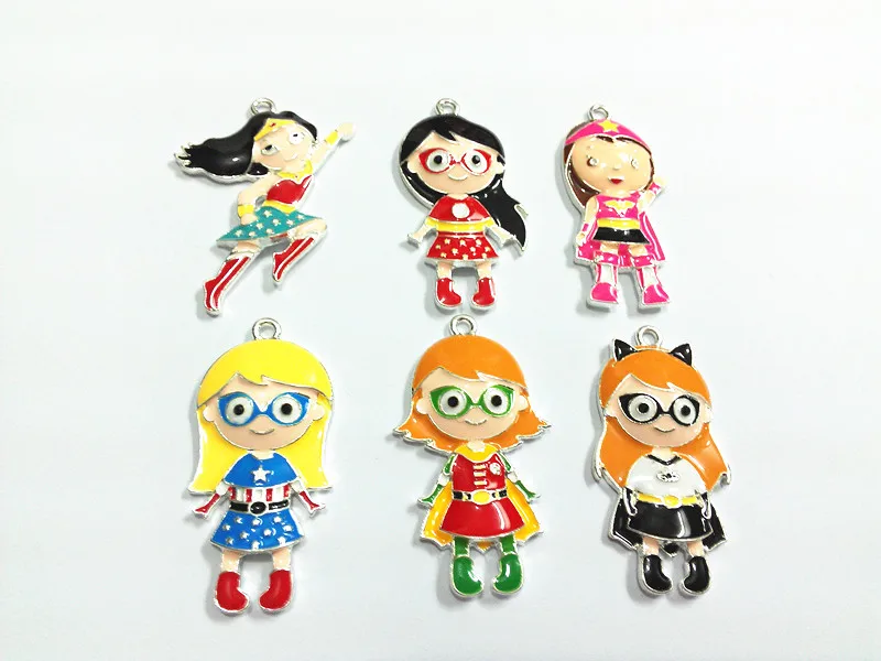 

(Choose Character First) 10pcs/lot Girl Superhero Enamel Pendants