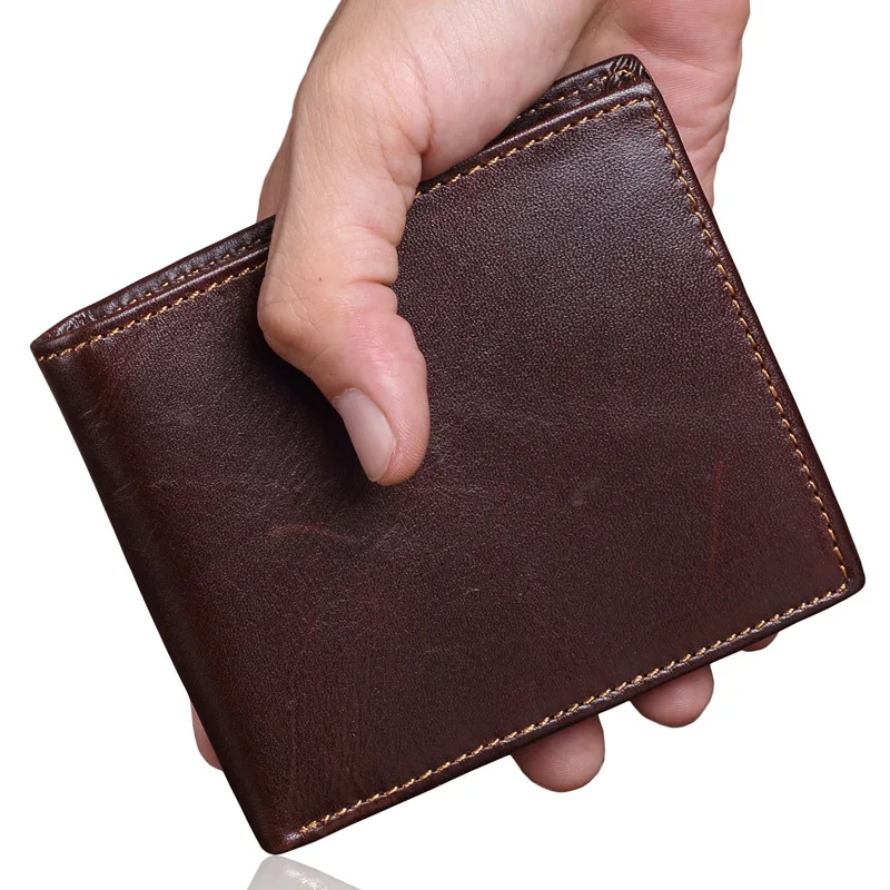 

Oil Wax Genuine Leather Mens Wallet Small Brand Vintage Simple Money Bag Coin Purse Slim Cow Leather Wallets Men Card Holder