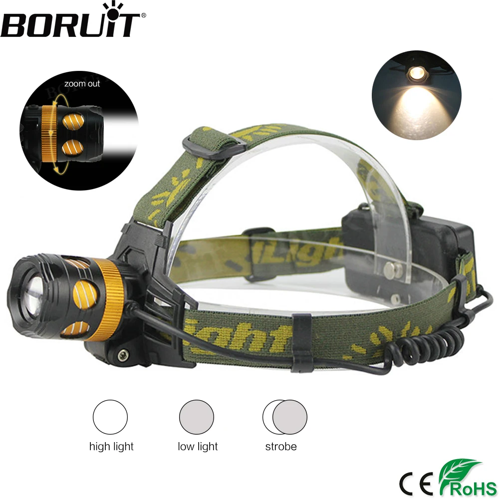 

BORUiT K13 Q5 LED Headlight 4-Mode Zoomable Headlamp IPX4 Waterproof Head Torch Camping Fishing Flashlight by 18650 Battery