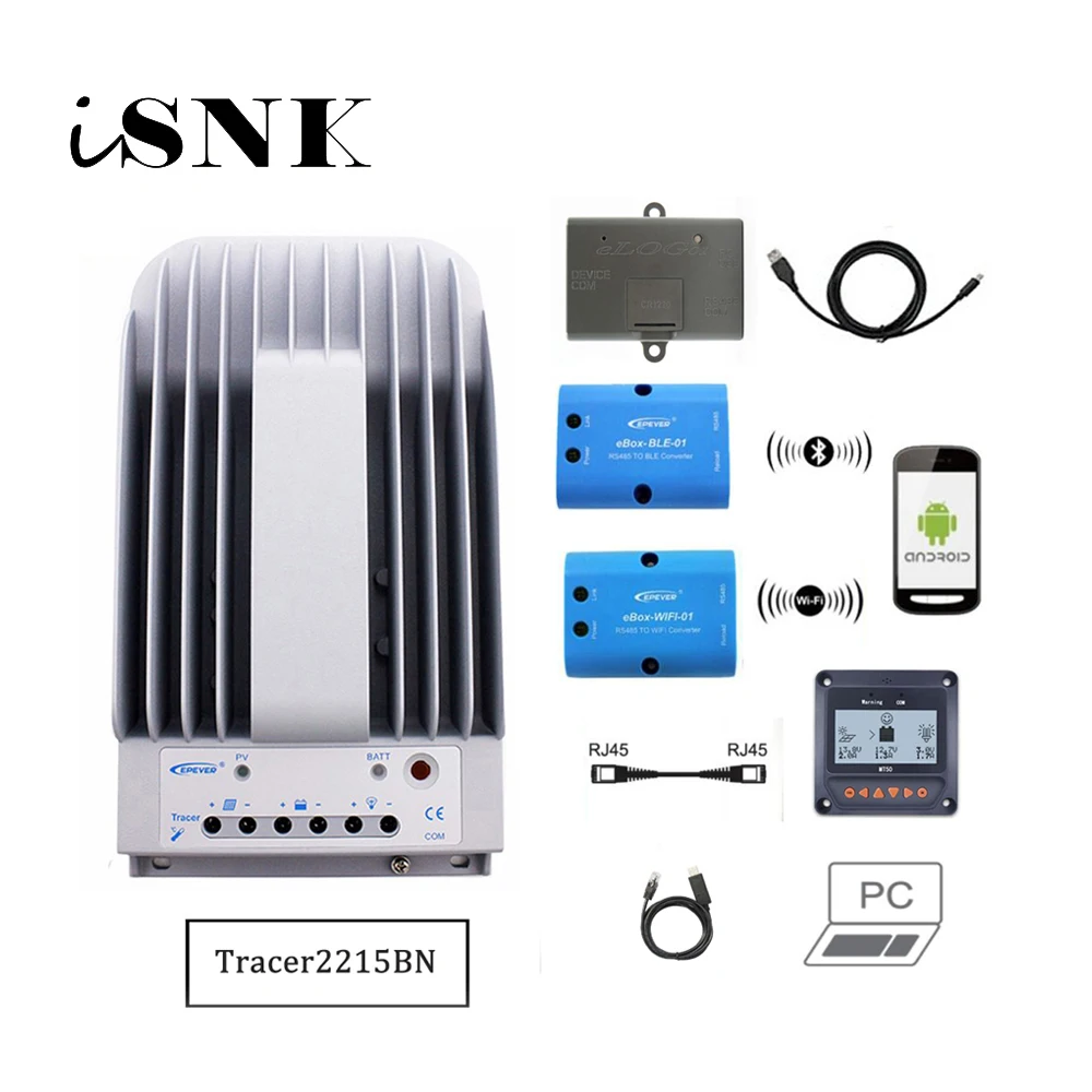 Tracer2215BNN 20A MPPT Контроллер заряда солнечной батареи 2215BN MT50 eBox WIFI 01 Bluetooth eLog01 RTS300R47K3.81A