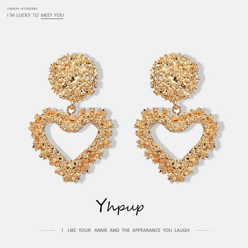 

Yhpup Stylish Simple Design Zinc Alloy Heart Geometric Dangle Earrings Temperament Statement Gold Earrings for Female Party Gift