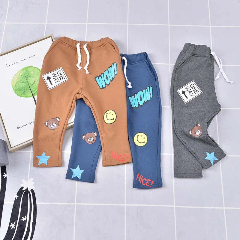 Baby girls clothes baby boy pants fashion cartoon pants cute bear spring autumn and winter new Korean children's pants cashmere