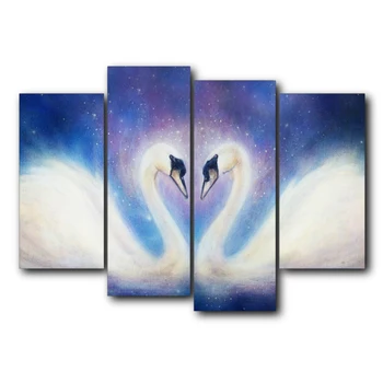 

Laeacco White Swan Dreamy Love Canvas Oil Painting Prints Home Decoration Wall Art Poster Picture Living Room Bedroom No Frame