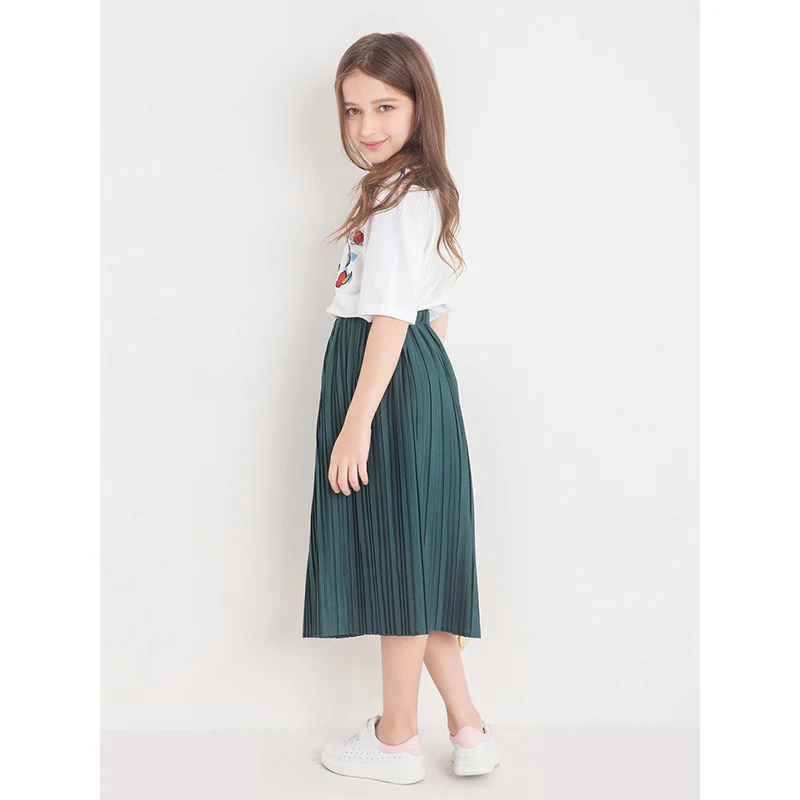 Комплект одежды для больших девочек 8, 10, 12, 14 лет, летняя футболка с вышитыми буквами+ юбка комплект одежды для девочек из 2 предметов, vetement enfant fille