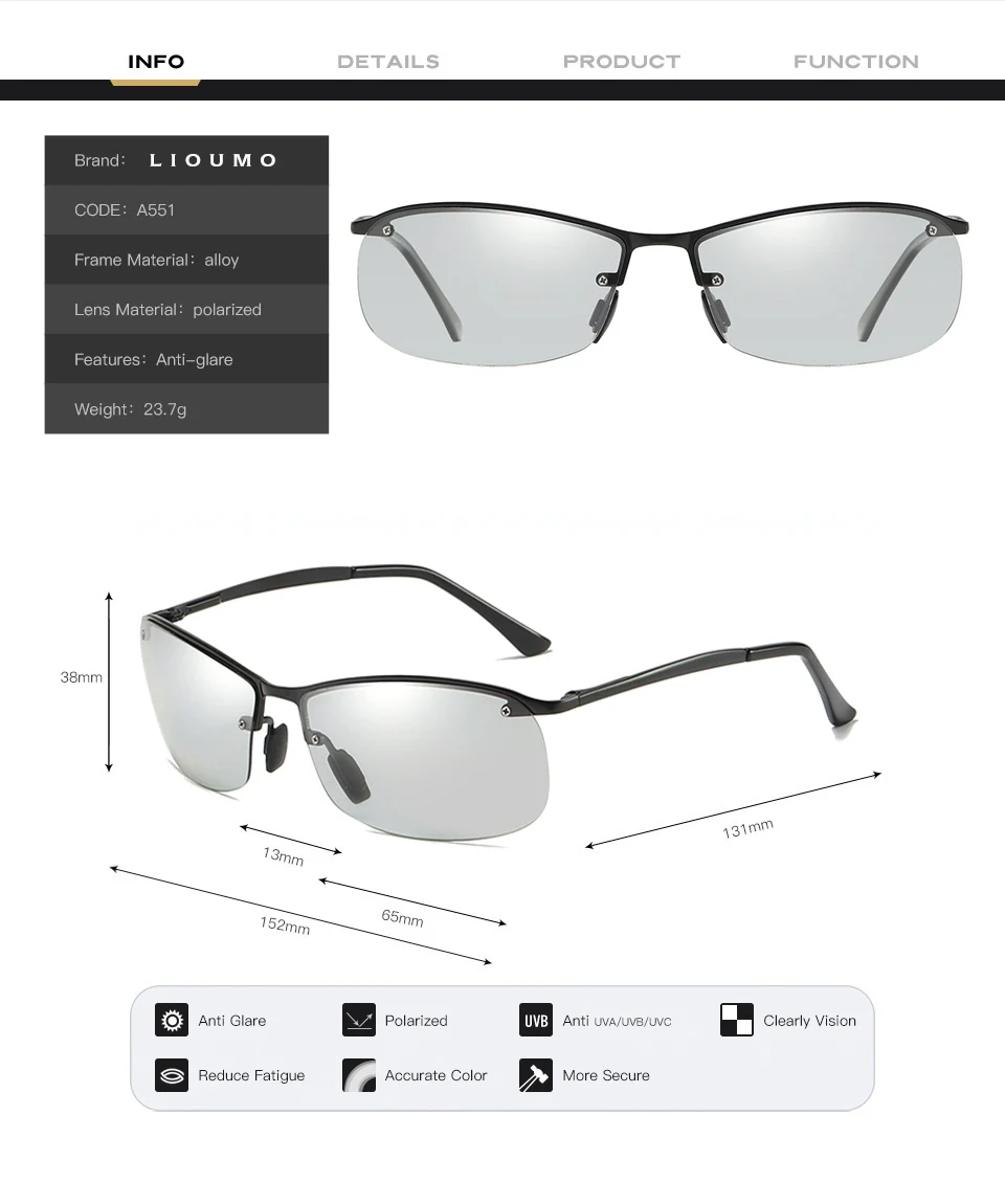 Брендовые фотохромные солнцезащитные очки для мужчин Поляризованные для вождения антибликовые очки Обесцвечивающие солнцезащитные очки для мужчин oculos de sol masculino