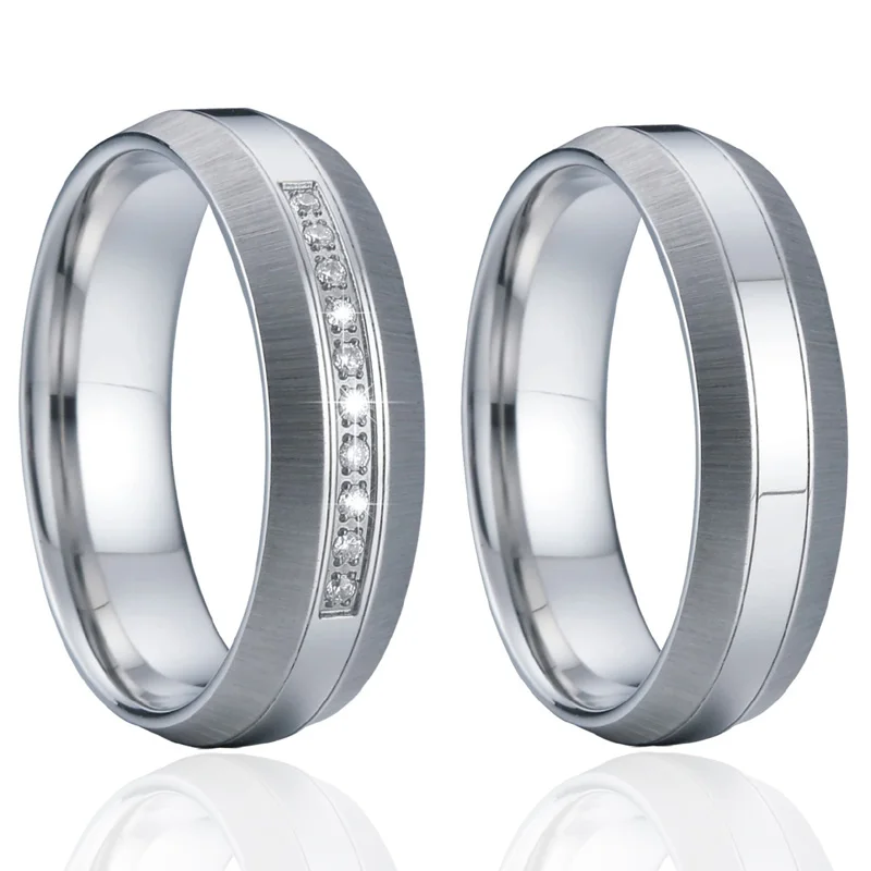 Unique white gold color wedding band matching Couple Rings Bridal Pair Alliance his and hers promise ring sets bijoux (3)