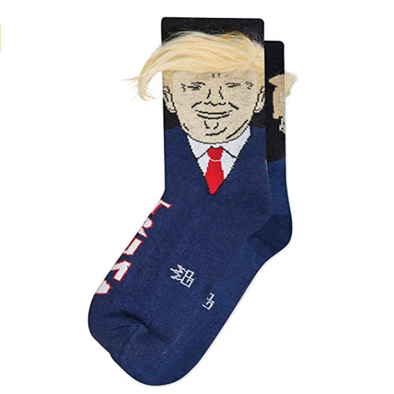 

President Donald Trump Socks with 3D Fake Hair Crew Socks Unisex Funny Print Adult Casual Crew Socks