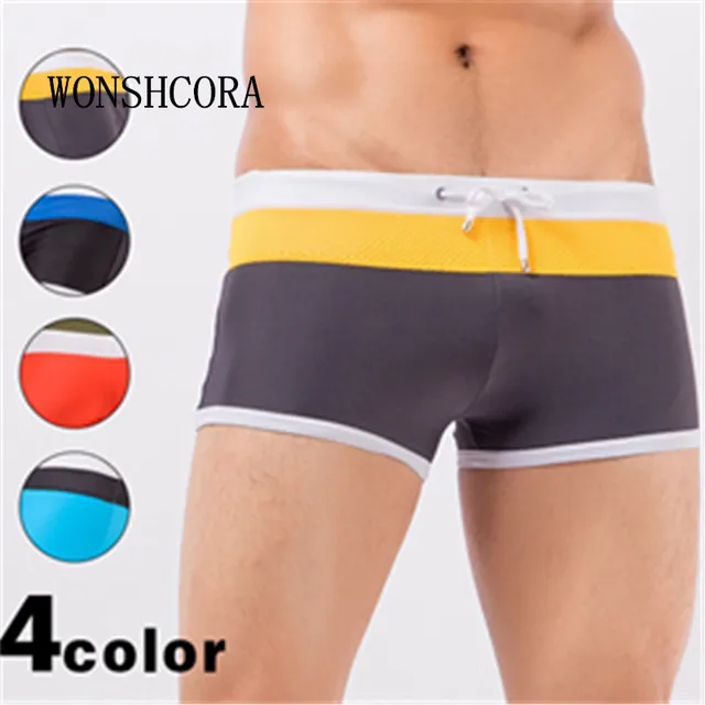 Cheap New 2017 Man's Brand Swimming Briefs Swimwear Shorts Trunks Boxers Patchwork Color Low Waist Summer Men's Swim Beach Nadar 3XL