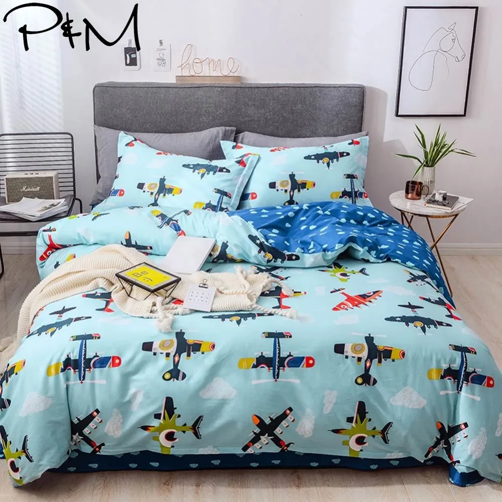 

2019 PAPA&MIMA Cartoon Planes Cartoon Style Bedlinens Twin Queen King Customizing Duvet Cover Set Cotton Bedding Pillowcases