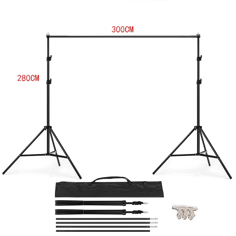

3M X 2.8M Adjustable Muslin Background Backdrop Support Stand Kit PHOTO STUDIO BACKGROUND STAND Carrying Bag 4PCS Clamps