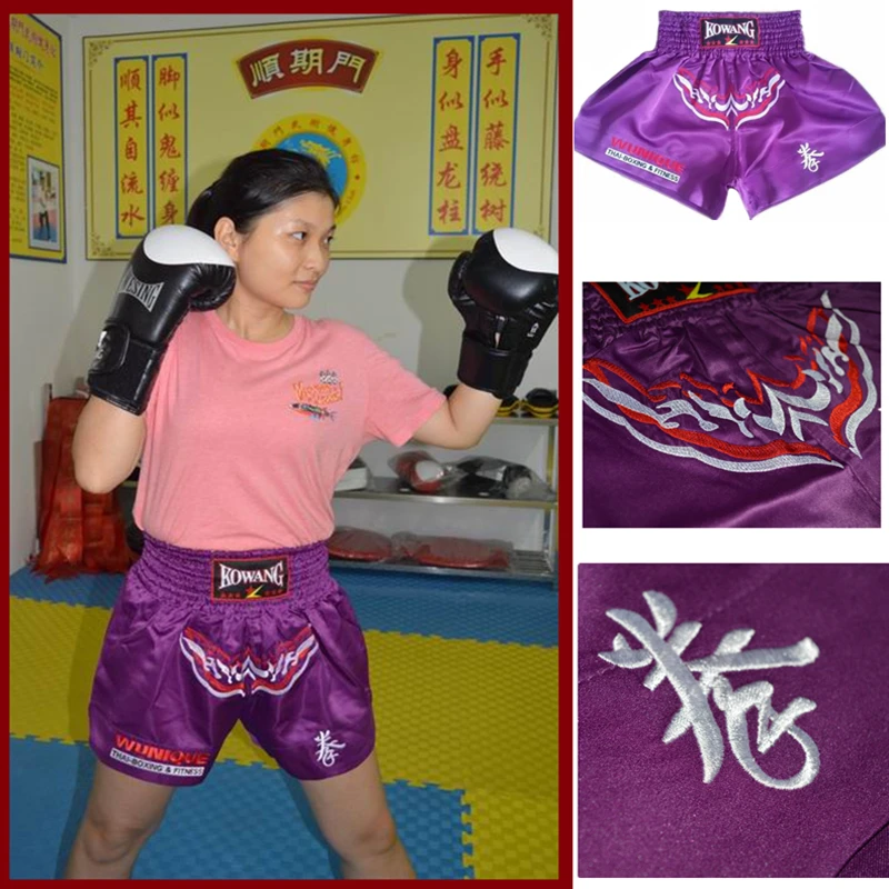 Мужские и женские боксерские шорты MMA Muay Thai тренировочные штаны с вышивкой для
