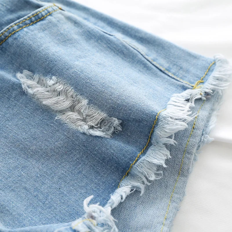 2018 Европейский Американский синий летние джинсы Шорты Высокая талия Шорты для женщин носить свободные с отверстиями джинсы короткие