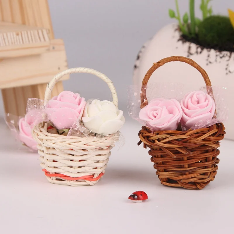 

Mini Plastic Weaving Basket craft decor Simulate Fruit Rattan Storage Box For Tea Picnic Basket Organizer Handmade