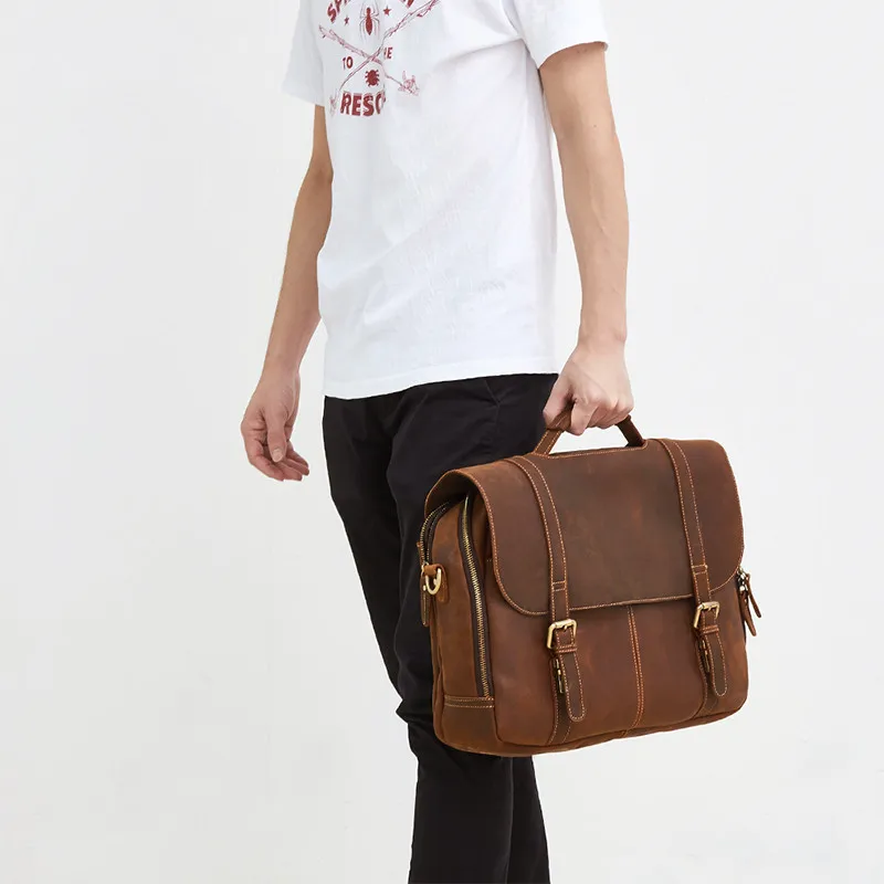 Nesitu мужские портфель деловая сумка Crazy Horse Натуральная кожа 14 ''ноутбук Office сумки мужские M6303