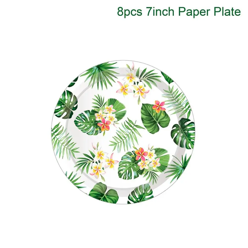 Huiran Hawaii Disposable Tableware Disposable Jungle Party Tableware Safari Decoupage Paper Napkin Flamingo Chindren Party - Цвет: 7inch paper plate