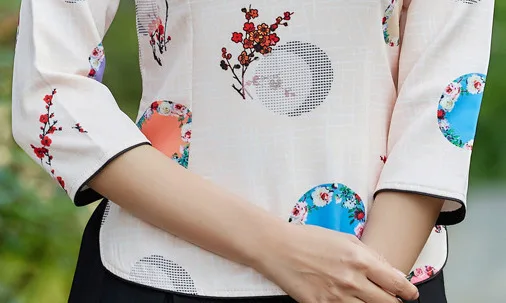 SHENG Коко дамы китайские топы лето для женщин рубашка Весна хлопок льняной с принтом ежедневно чай костюм-платье Новые короткие топики в
