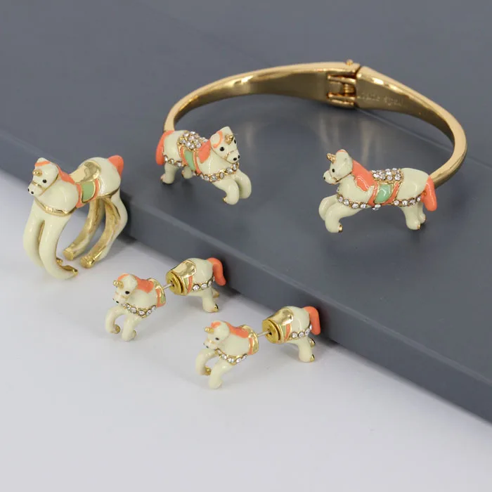 

Fashion copper enamel glaze lucky horse unicorn necklace bracelet set