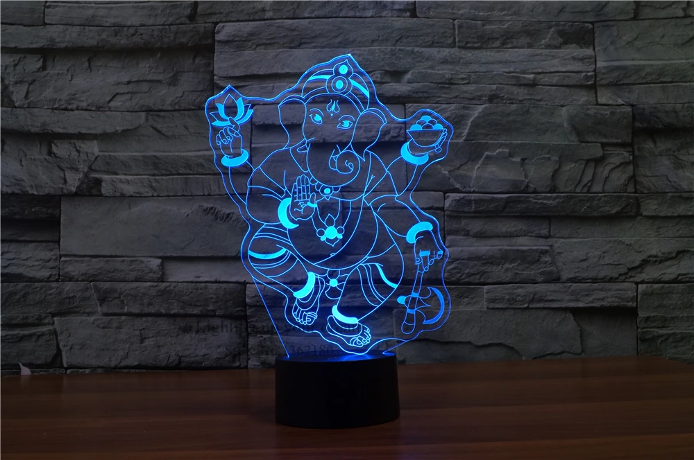 Новинка 2018 светодиодный ночной Светильник Ganesha 3D 7 цветов меняющий цвет