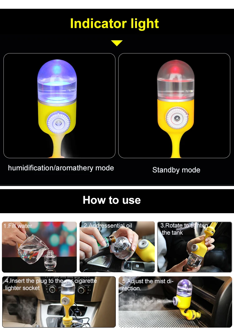KBAYBO Автомобильный увлажнитель воздуха мини автомобильный Арома эфирные масла диффузор увлажнитель ароматерапия портативный холодный туман очиститель в автомобиле