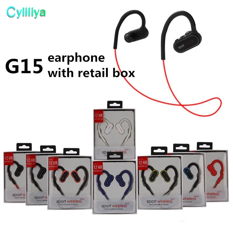 

100pcs G15 bluetooth headphones wireless Sports Running Headsets Ear Hook Earbuds With Mic for iphone samsung with retail box