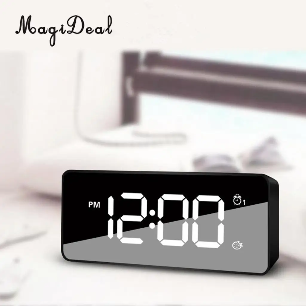 LED Mirror Digital Display Snooze Alarm Clock Office Desk Top Watch Time Kids Students Smart Wake Up Clock