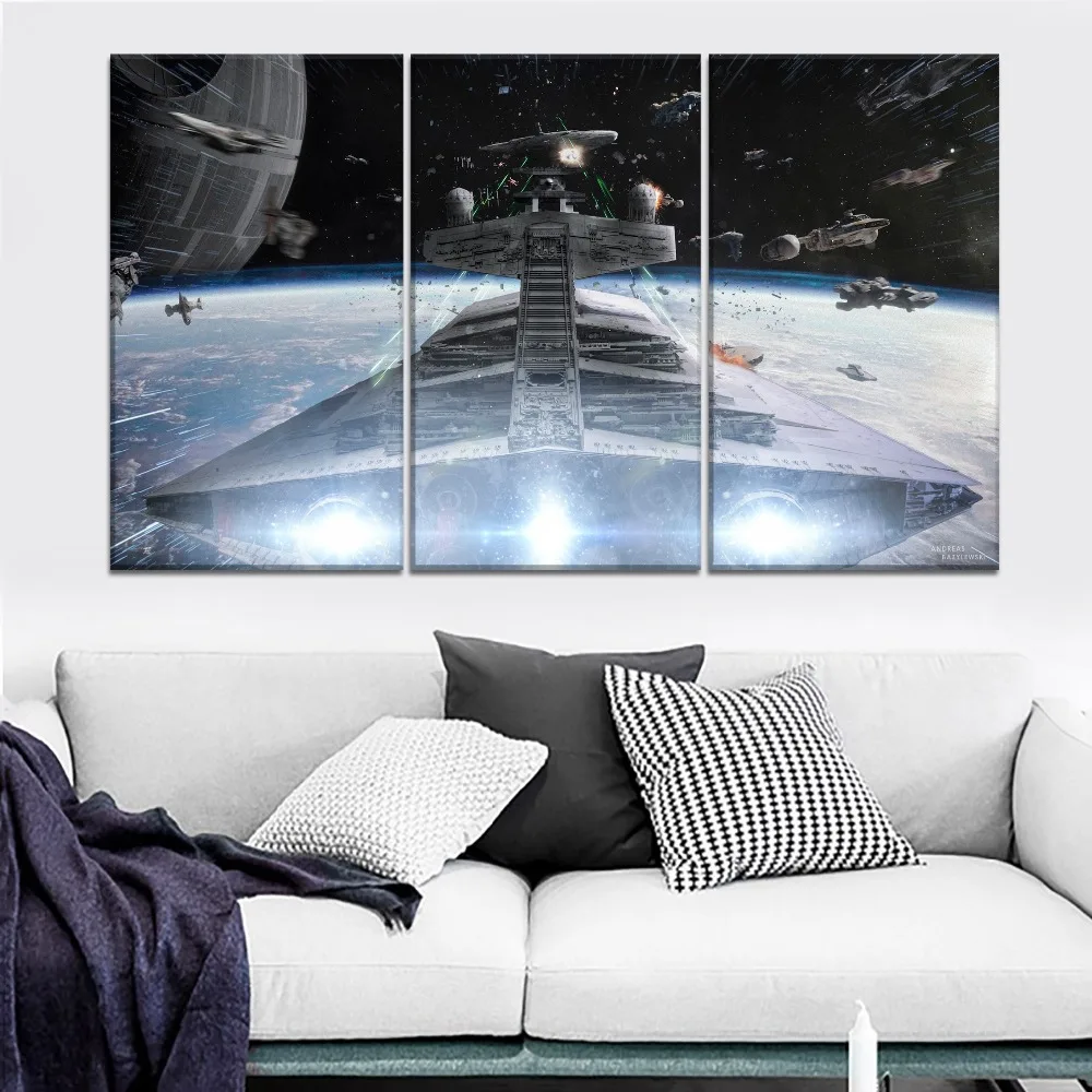 

Star Wars Devastator Ship Painting 3 Piece Modular Style Picture High Quality Canvas Print Type Home Decor Wall Artwork Poster