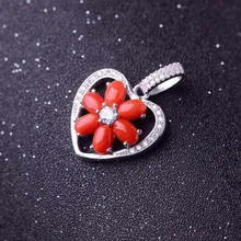 Натуральные красные коралловые Подвески S925 Серебряный натуральный драгоценный камень кулон Цепочки и ожерелья модный элегантный романтический сердце женские вечерние ювелирные украшения