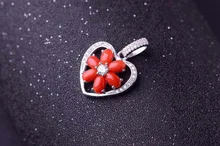 Natural red coral pendant S925 silver Natural gemstone Pendant Necklace trendy Elegant Romantic heart women party fine jewelry